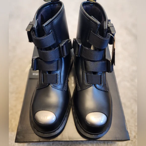 Dr. Martens WTAPS collab RARE steel toe biker Mono Black Leather Buckle Straps 8 - Picture 5 of 11